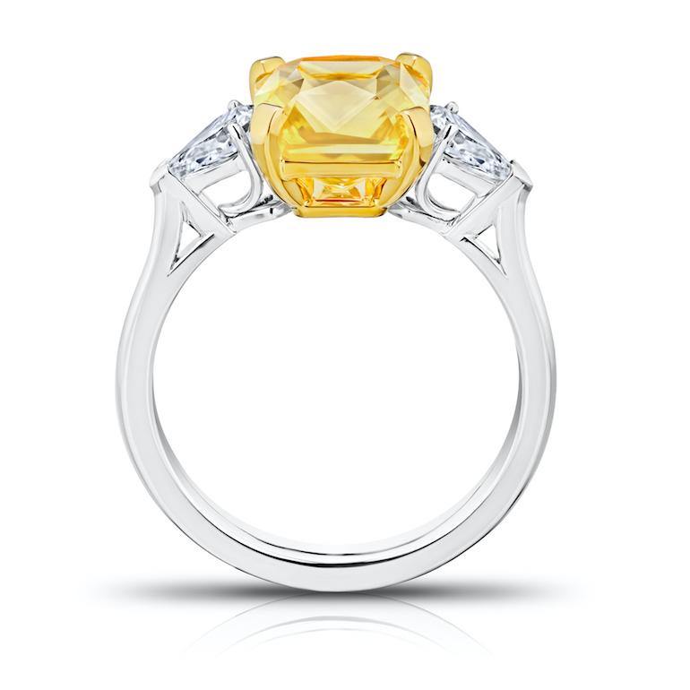 4.52 Carat Yellow Radiant Cut Sapphire and Diamond Ring