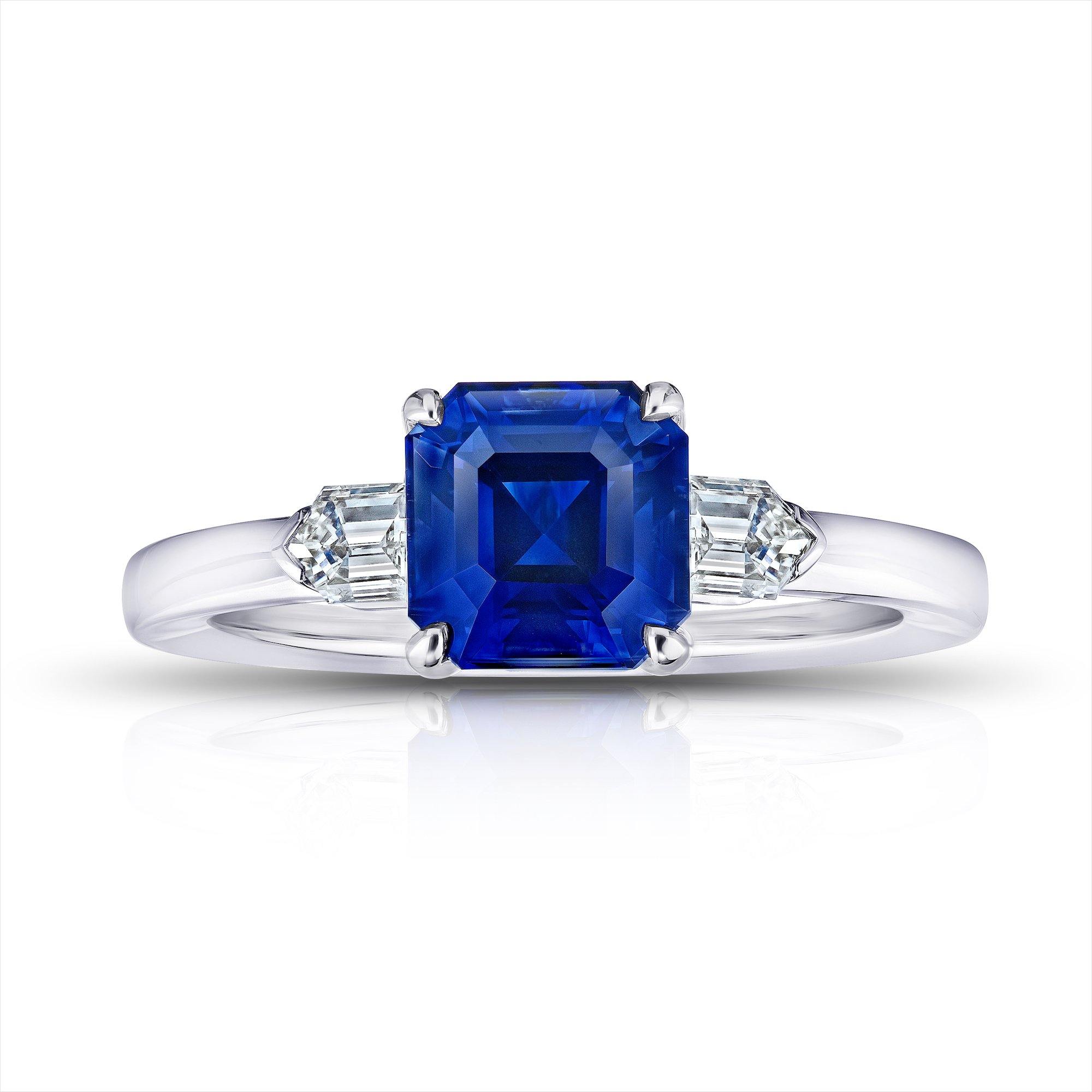 2.83 Carat Emerald Cut Blue Sapphire and Diamond ring – David Gross Group