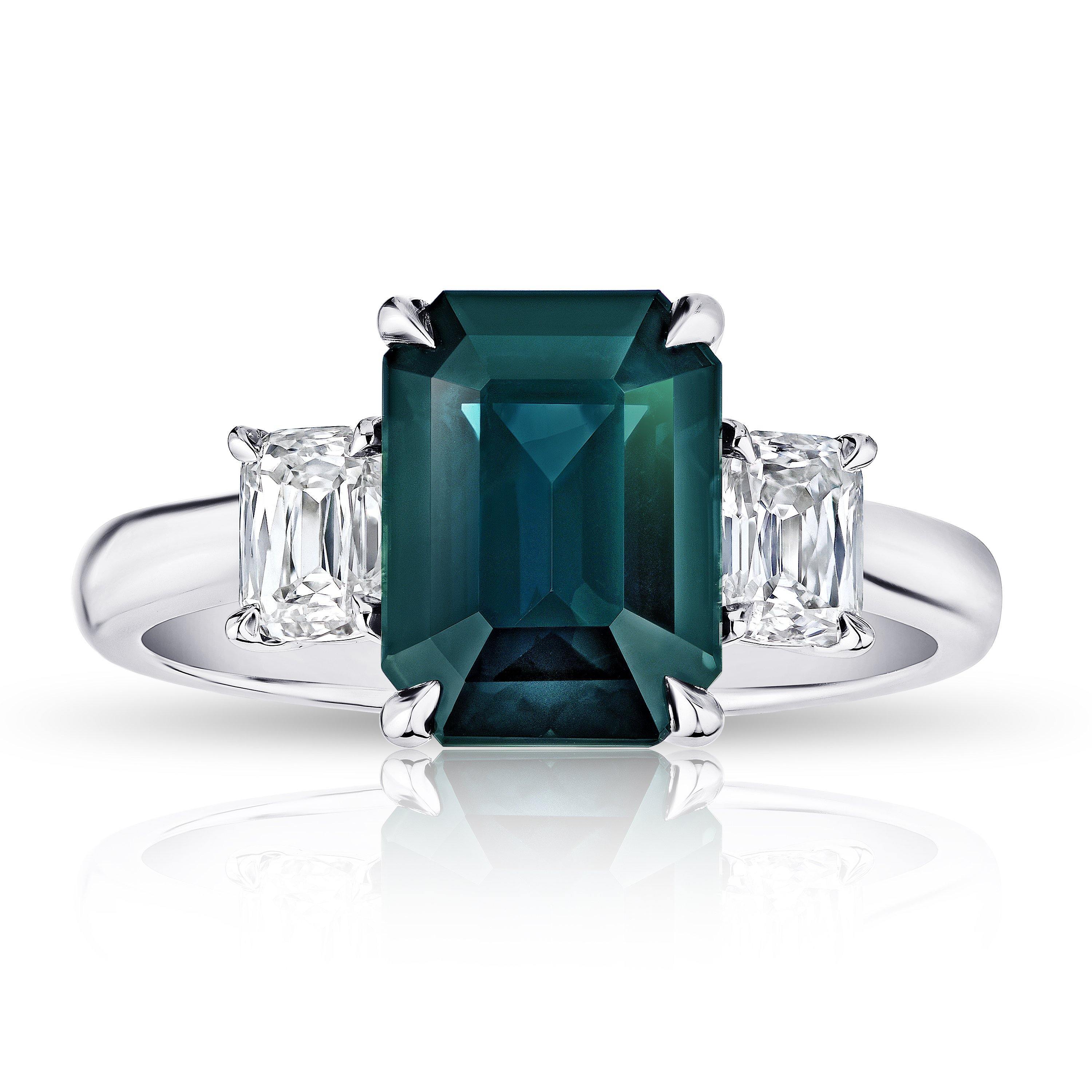 Teal Green Kite Sapphire Ring, Point No Point Studio