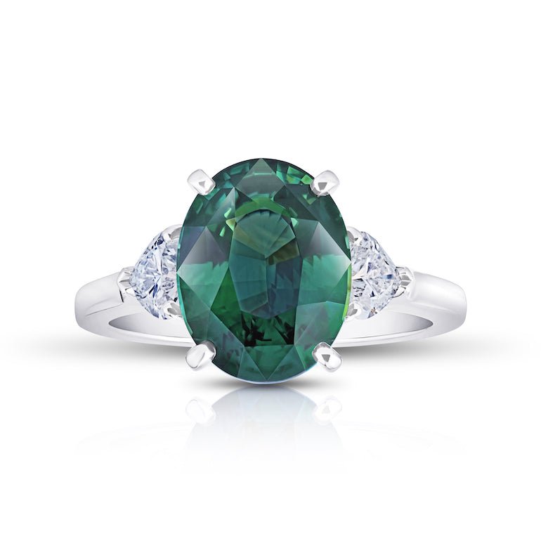 5.17 carat Oval Green Sapphire and Diamond Platinum Ring – David