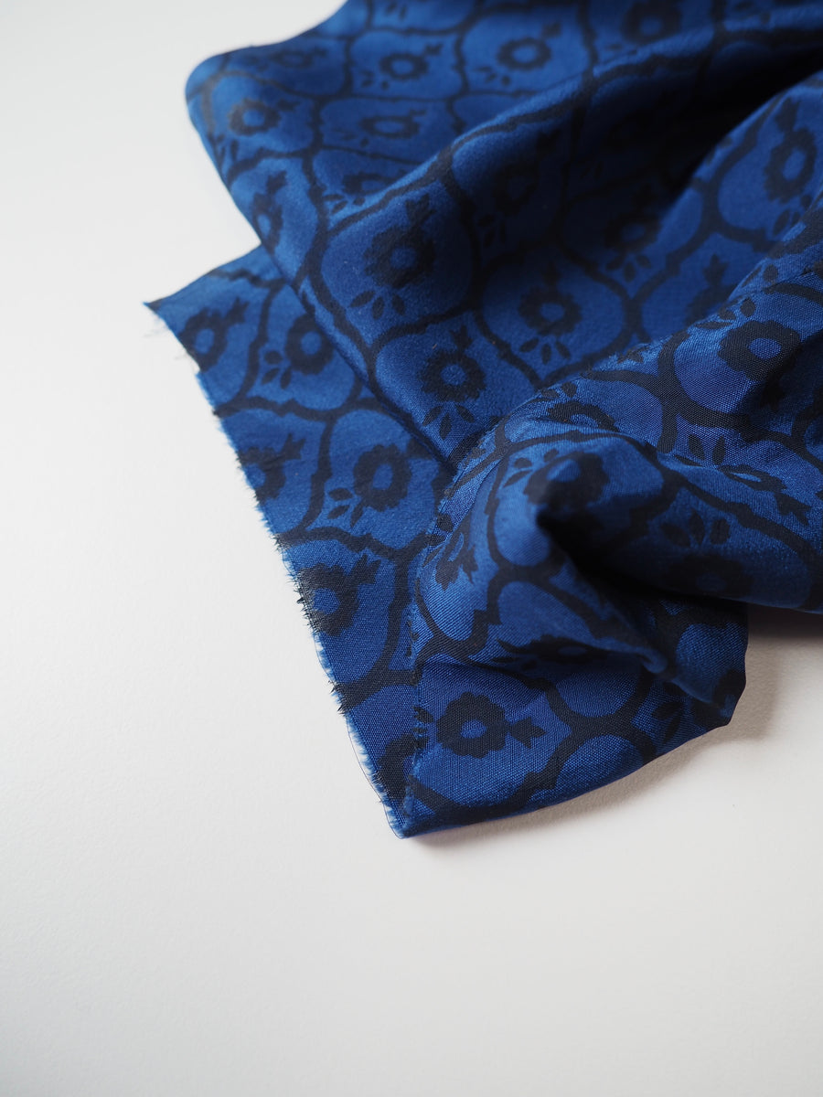 Indigo Geometric Block Print Silk Crepe De Chine – The New Craft House