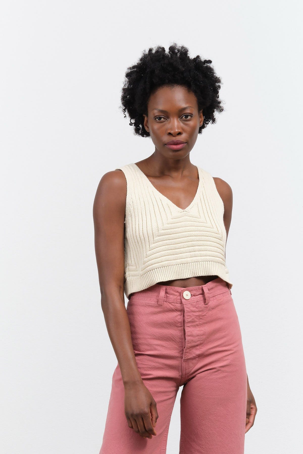 Cropped Rib Top in Cream