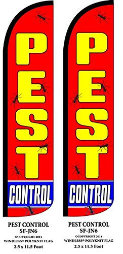 Pest Control Two(2) Windless Swooper Feather Flag Sign Kits With Pole and Ground Spikes