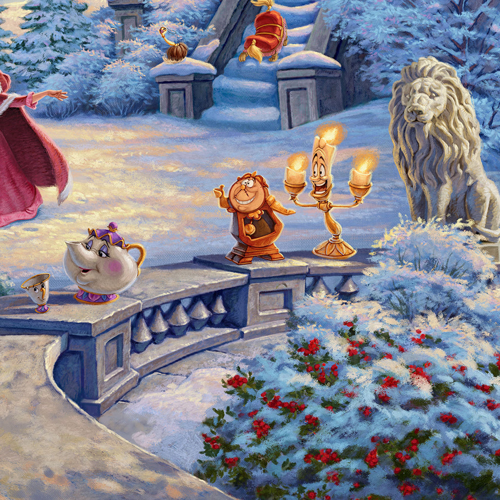 "Beauty and the Beast’s Winter Enchantment" by Thomas Kinkade – Art