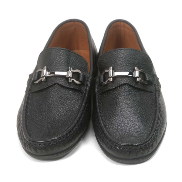 Sigotto Uomo Black Grain Leather Bit Loafer with Leather Sole ...