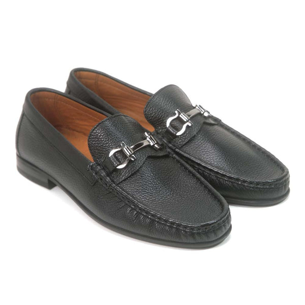 Sigotto Uomo Black Grain Leather Bit Loafer with Leather Sole ...