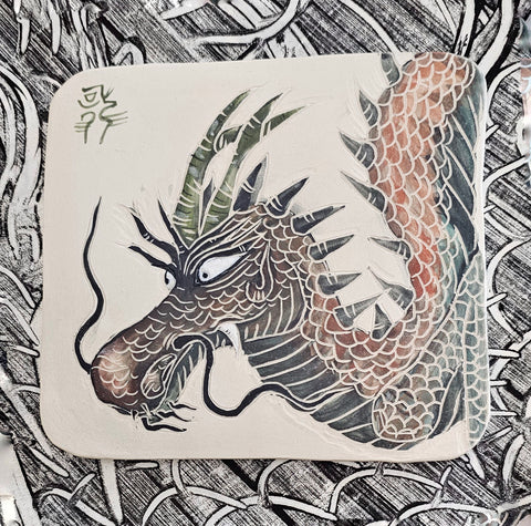 Tenture murale Dragon en grès