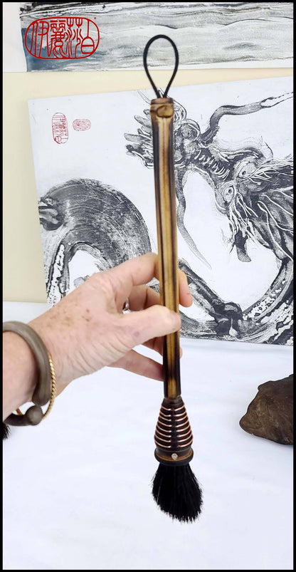 Dark Black Horsehair Paintbrush with Antique Quill Bobbin Ferrule Art Supplies Elizabeth Schowachert Art