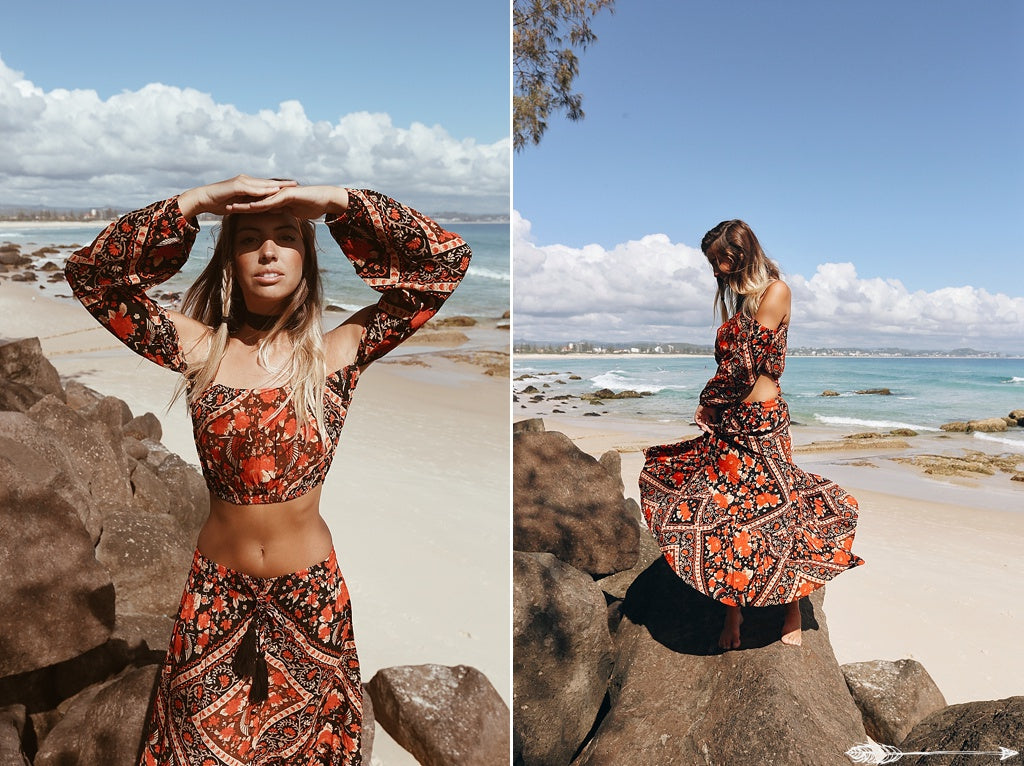 matching crop top and maxi skirt