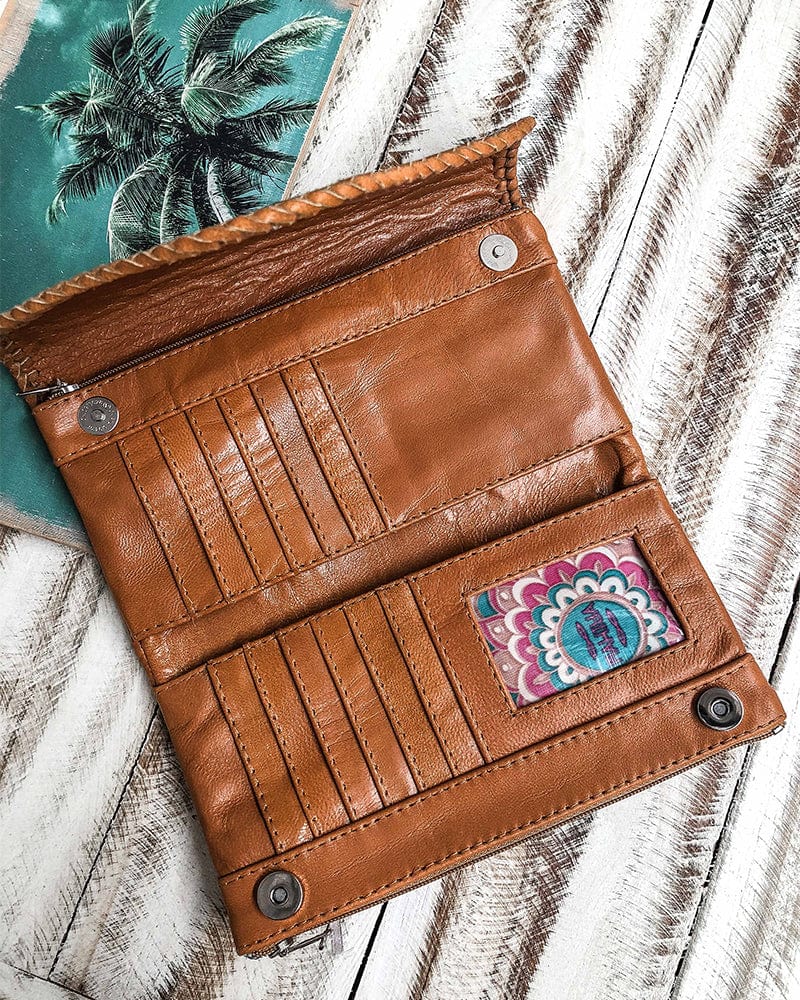 Rosalie Hand Tooled Tan Leather Wallet – Mahiya