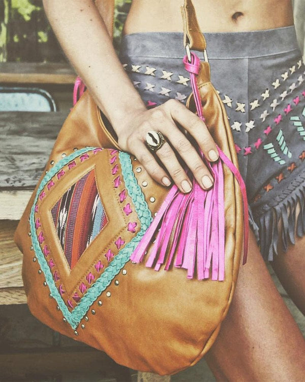 Hippie fringe camel shoulder bag