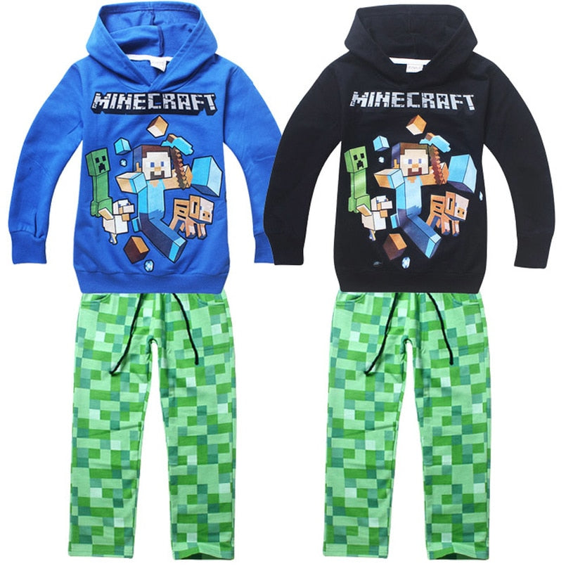 2 Pack Baby Boy Girl Child Minecraft Clothes Set Long Sleeve Hooded Ro Thefashionique - green girls pants roblox