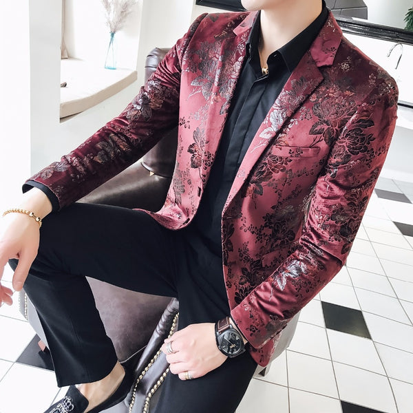 2018 Americana Hombre Stage Clothes For Singers Mens Burgundy Blazers ...