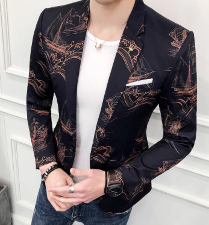 2018 Baroque Blazers Mens Printed Blazer Masculino Slim Fit Blue and ...