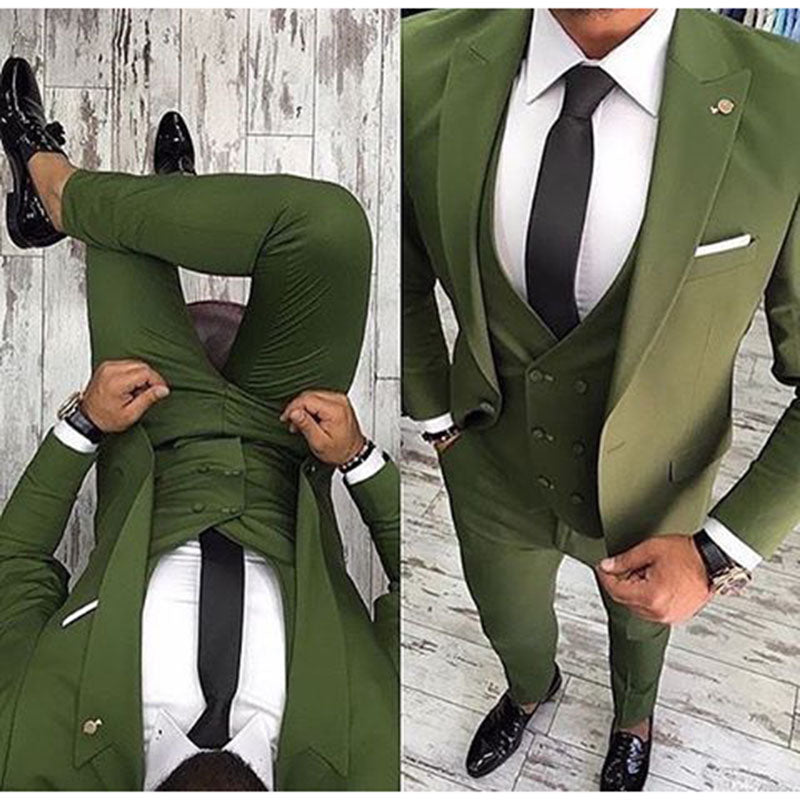 2018 Latest Coat Pant Designs Green Men Suit Slim Fit 3 Piece Tuxedo ...