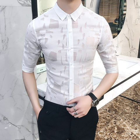 New men Plastic transparent short-sleeved shirt waterproof jacket ...