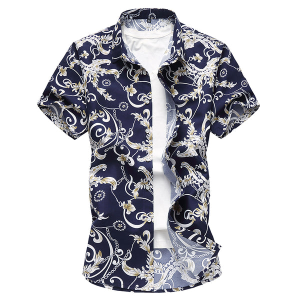 2018 New Summer Men Floral Casual Shirts Cotton Slim Fit Short Sleeve ...