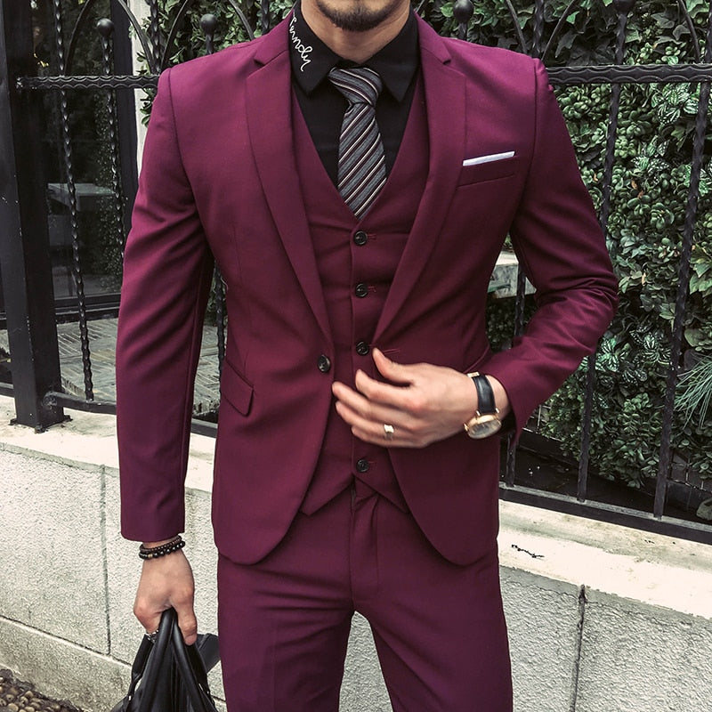 Wedding Suits For Mens Burgundy Suit Jackets Anzug Herren Black Tuxedo ...