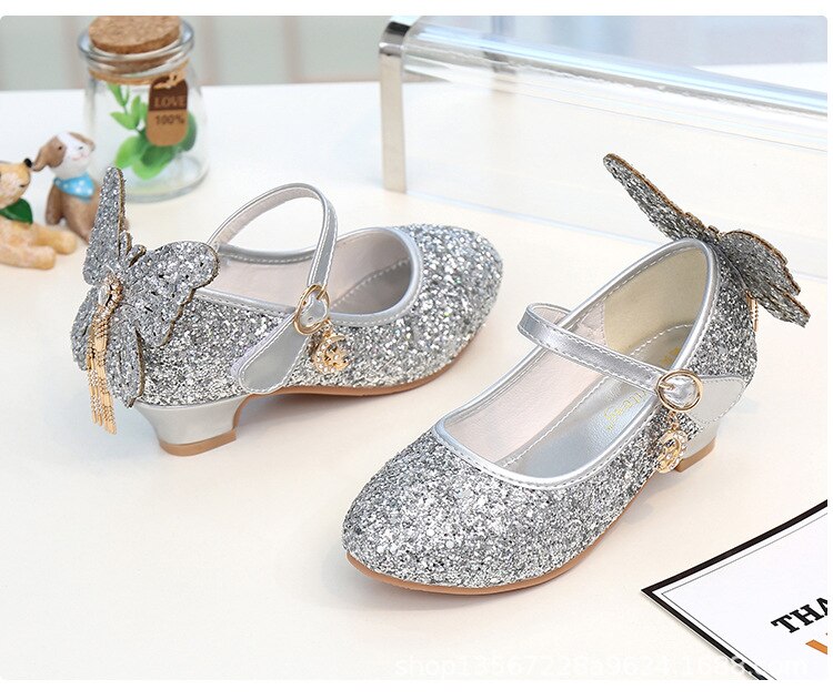 New Summer Girls High Heel Princess Sandals Children Shoes Glitter ...