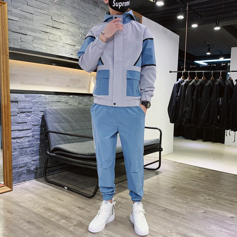 2020 Workwear Jacket Men's Hooded Jacket+Pants 2PC Sets Loose Hip Hop ...