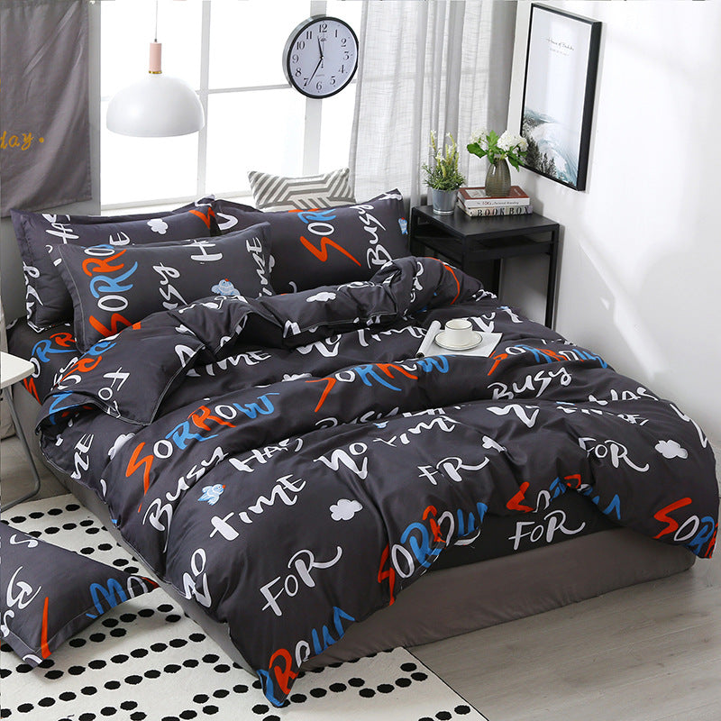 Geometric Pattern Cotton Set Black Bed Linen Duvet Cover Set Grey