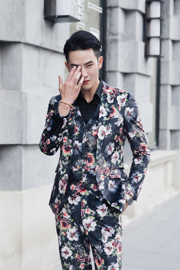 5XL Flowers Suits Mens Fancy Printed Mens Suits with Pants Coat Latest ...