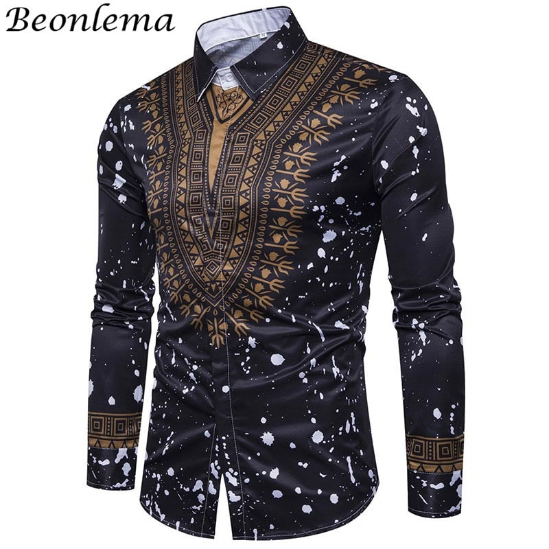 Beonlema African Tops Men Casual Shirts Homme Stand Collar Grace ...