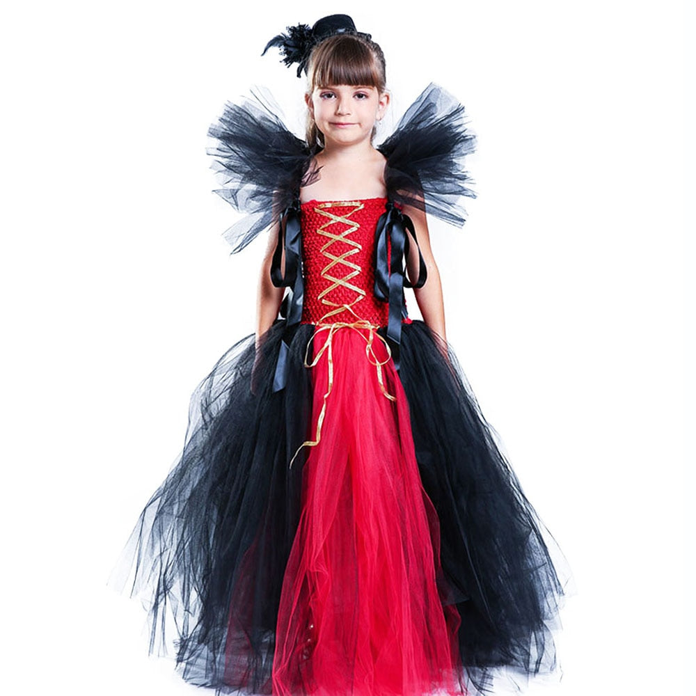 Black Red Tulle Patchwork Evil Queen Halloween Dress for Girls Witch ...