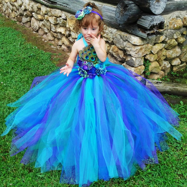 Elegant Peacock Costume for Girls Princess Dress Kids Ankle Length ...