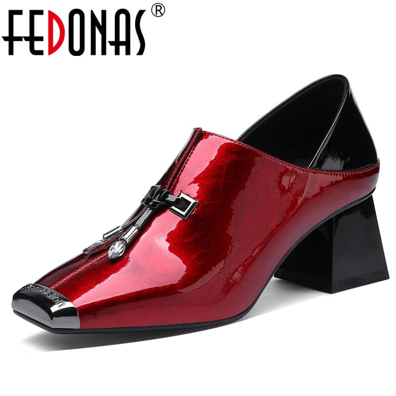 FEDONAS Blingbling Cow Patent Leather Women Pumps 2019 Spring Summer ...
