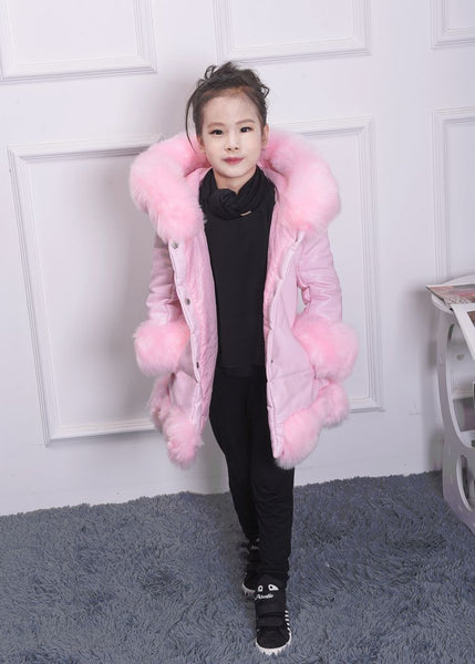 Girls Winter Leather Coats Kids Faux Fur Collar Jackets Children ...