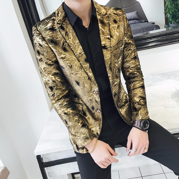 Gold Blazers Mens Blazer Masculino Slim Fit Fashion Stage Wear ...