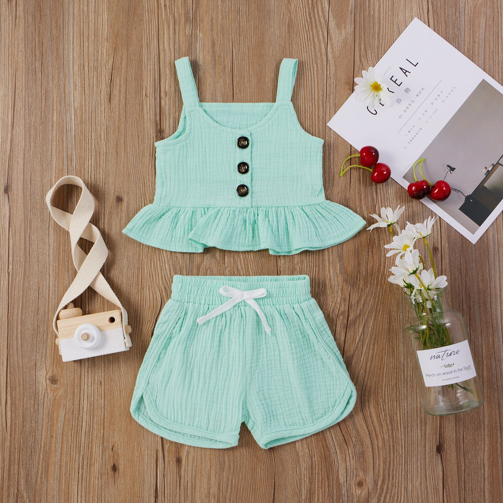 Girls Casual Two-piece Clothes Set Summer Solid Color Off-the-shoulder ...