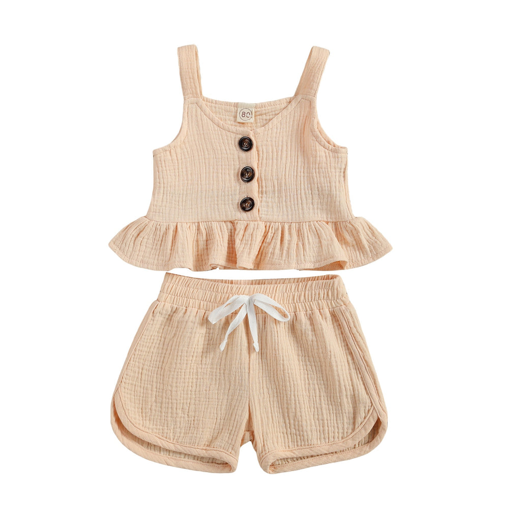 Girls Casual Two-piece Clothes Set Summer Solid Color Off-the-shoulder ...