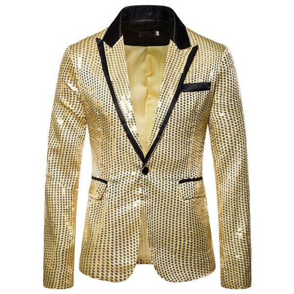 Hot Men Shiny Gold Sequin Glitter Embellished Blazer Jacket Men ...