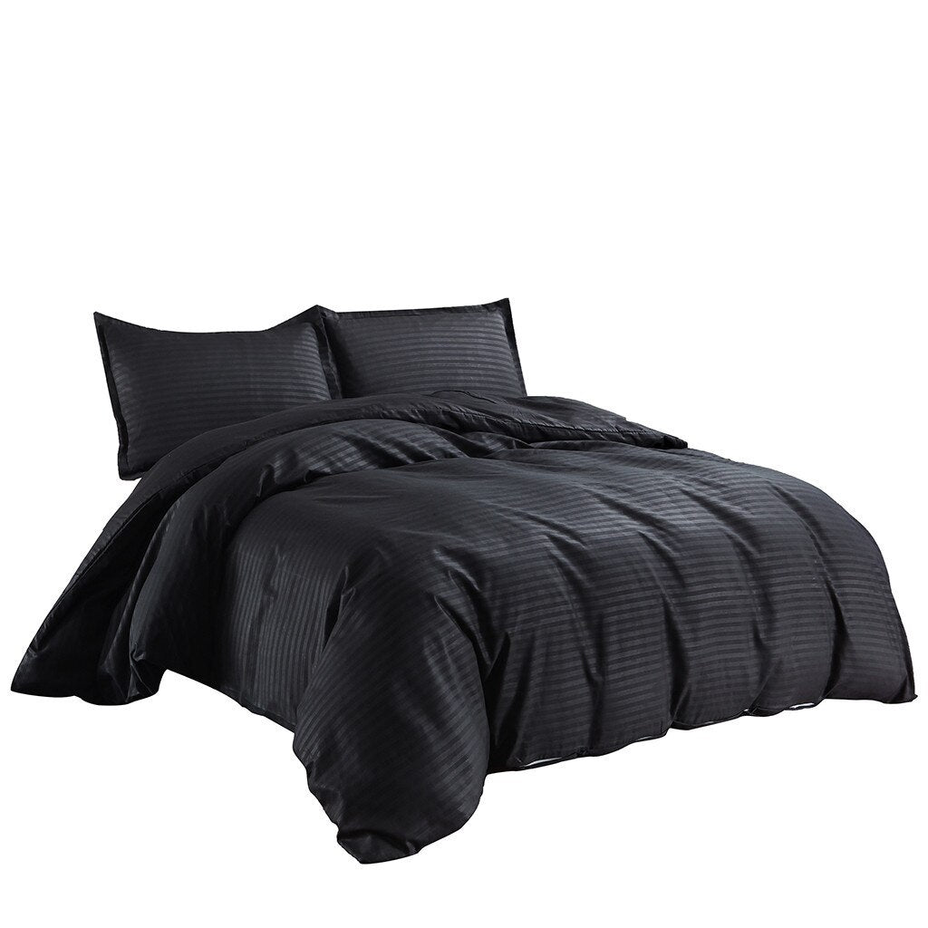 Solid Black Color School Bedding Quilt Cover Pillowcase Elastic