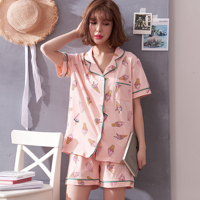 Japanese sweet pyjamas women cotton Summer short sleeves pajama sets ...