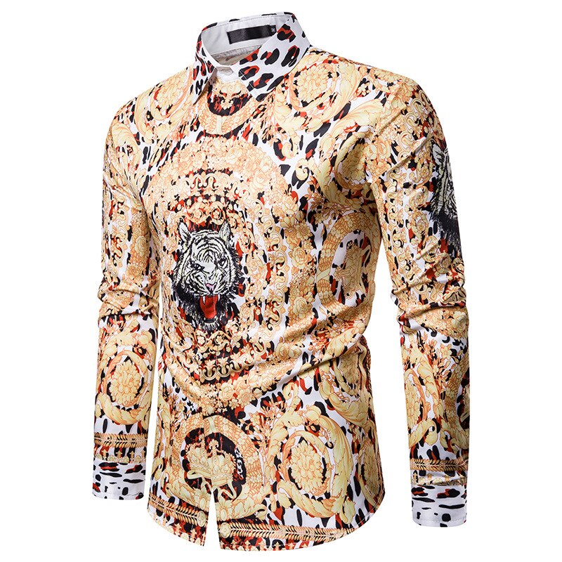 Leopard Print Men Shirt Long Sleeve Streetwear High Quality Luxury ...