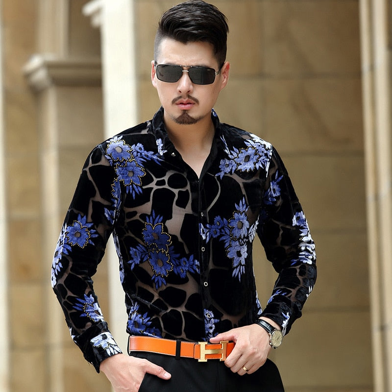 Luxury Brand Lace Shirt Men 2018 Floral Embroidery Transparent Mens ...