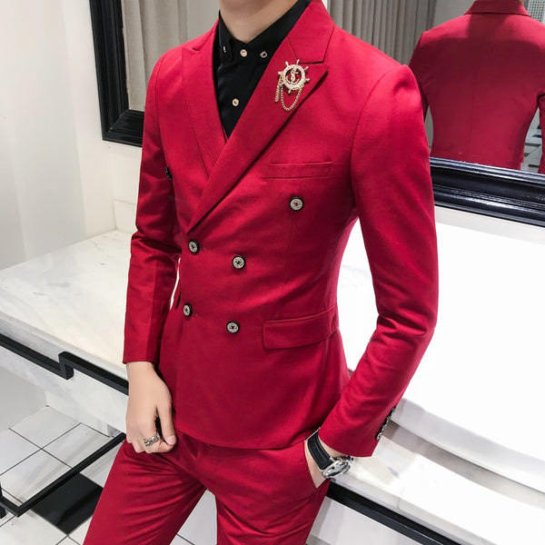 Luxury Royal Men's Suit 3 sets Fashion Boutique Double-breasted Solid ...