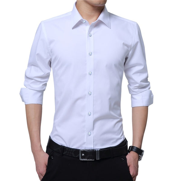 Men Dress Shirt Fashion Long Sleeve Business Social Shirt Male Solid ...