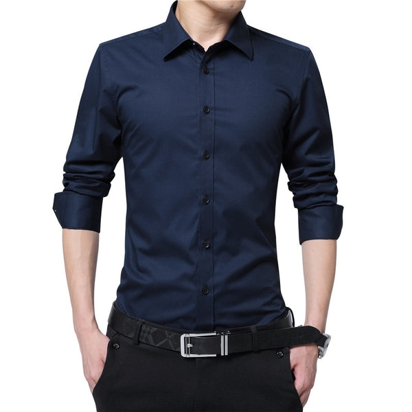 Men Dress Shirt Fashion Long Sleeve Business Social Shirt Male Solid ...