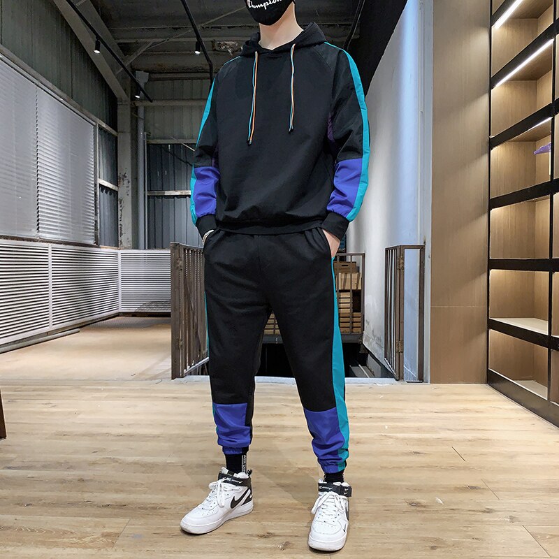 Men's Tracksuit Hip Hop Man Two-piece Set Sweat Suit Korean Style ...