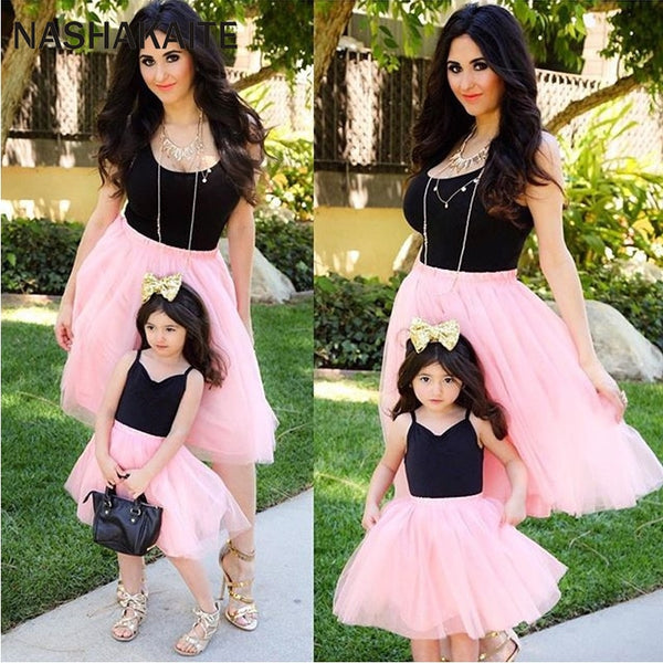 Mom and Daughter Dress Pink Patchwork Mesh Princess Dress Mother and ...