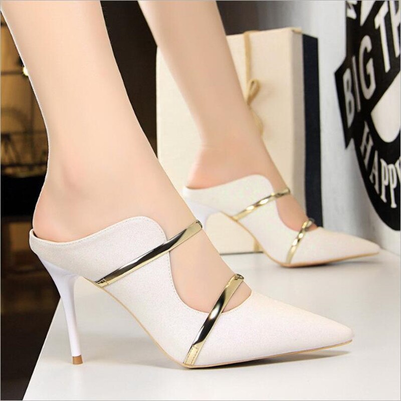 New High Heel Pumps Women High Heels Shallow Metal Color Platform Pumps ...