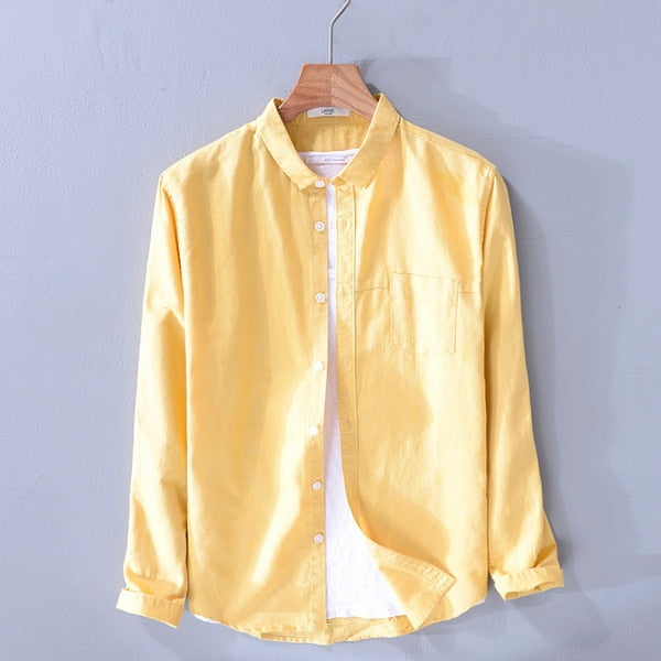 New arrival long-sleeved brand shirt men fashion spring lemon-yellow ...