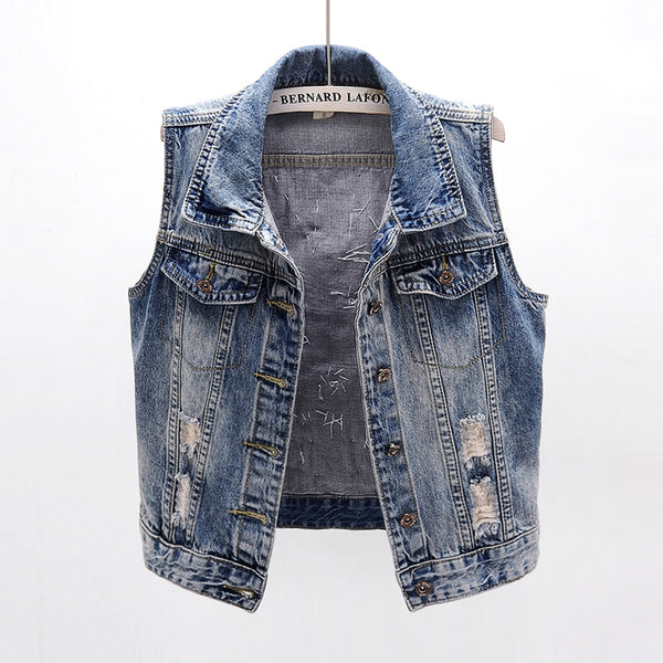 Outwear Beaded Rhinestone Patch Designs Jeans Vest Sleeveless Ripped ...