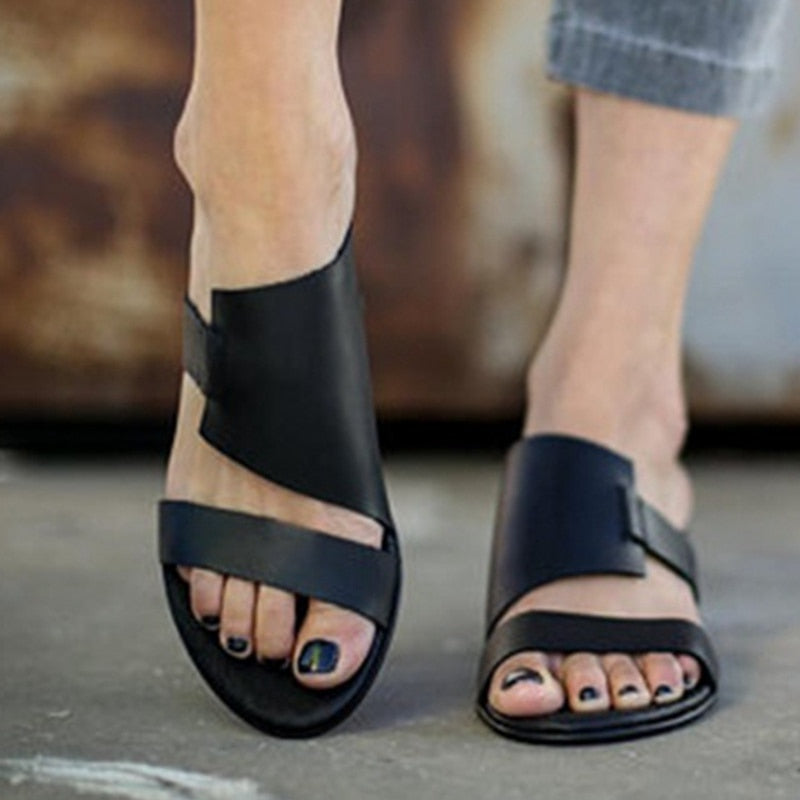 black peep toe flat sandals