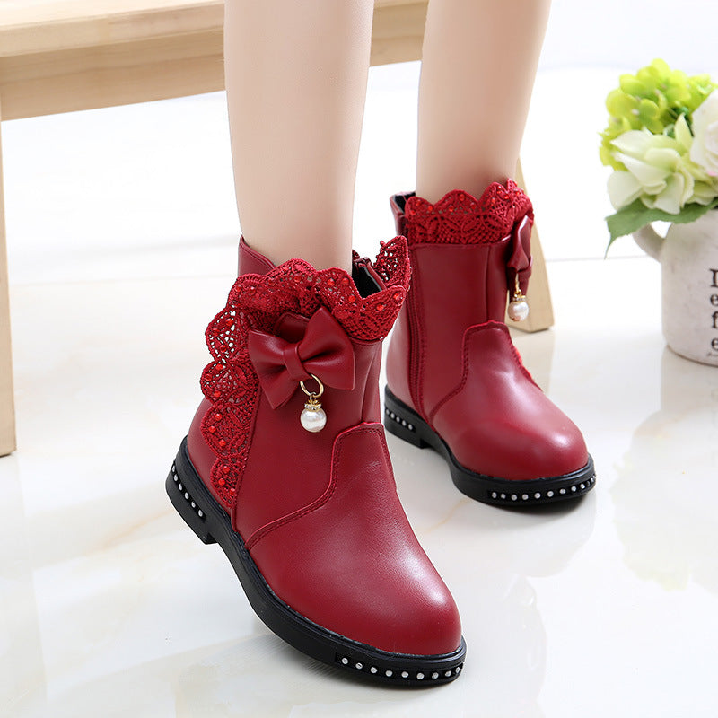 SKOEX Winter new Kids Boots Girls Boots Children High Bow Tie Shoes ...