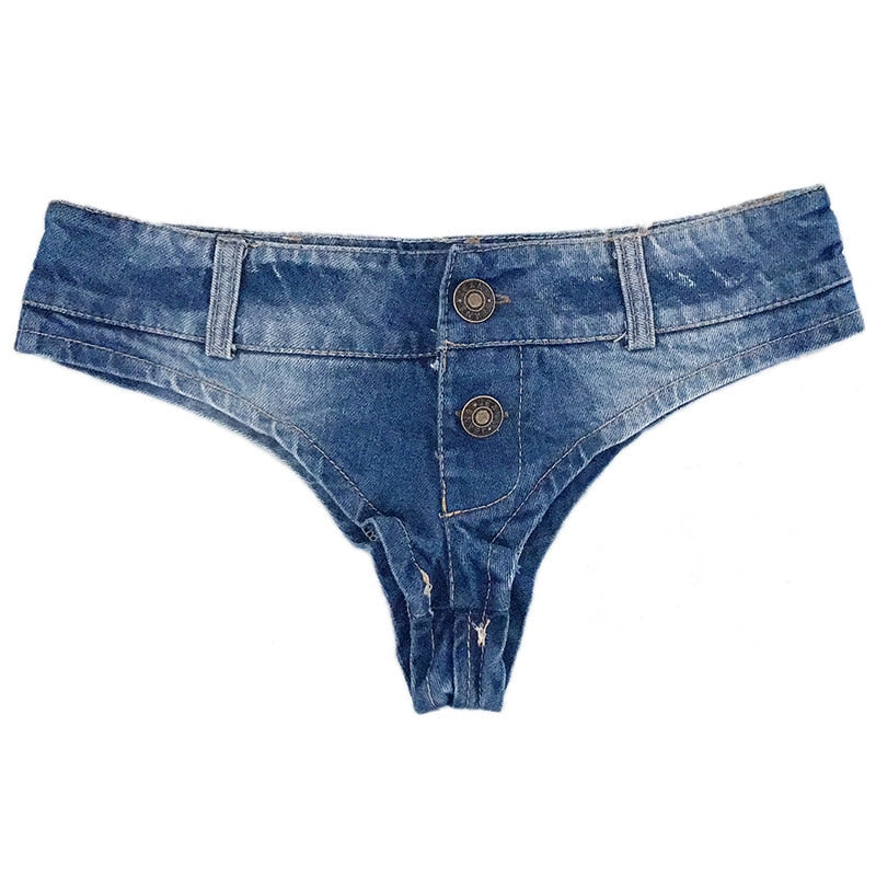 Sexy Nightclub Girls Low Waist Denim Thong Shorts Micro Mini Jeans